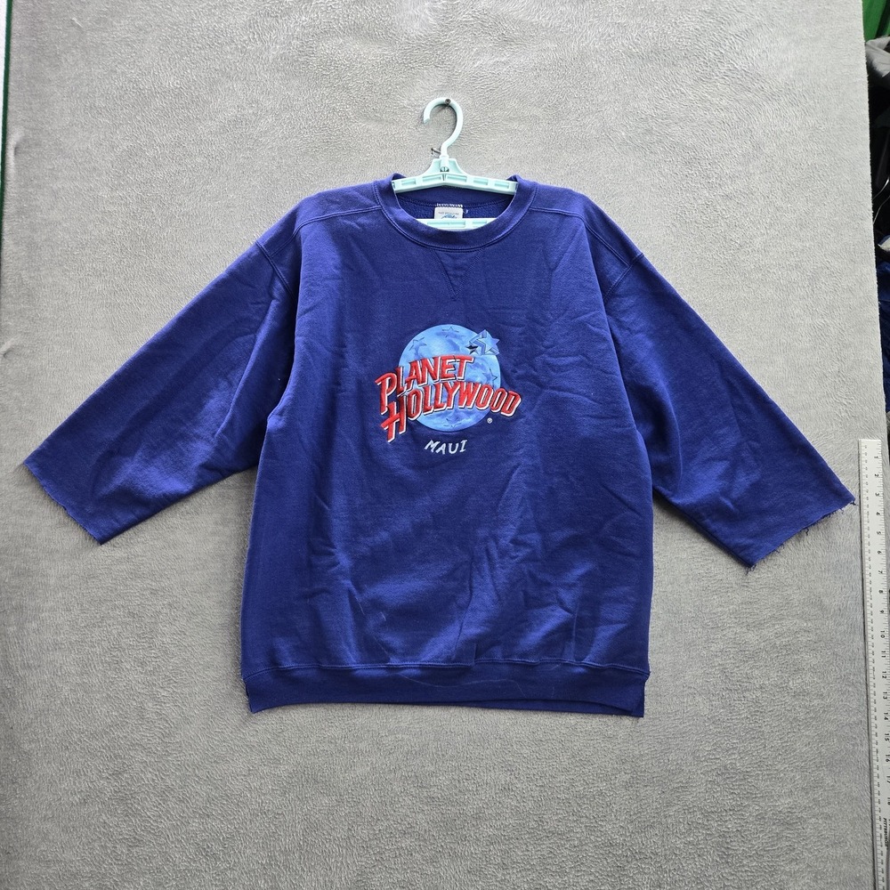 VINTAGE Planet Hollywood Women Sweatshirt XL Blue Maui Embroidery 90s USA READ